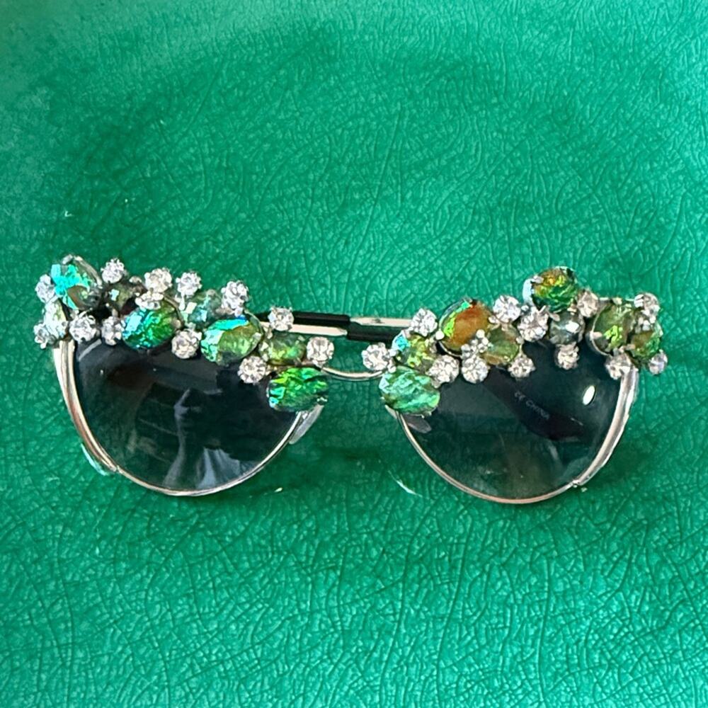 Embellished Green and Silver Festival Sunglasses